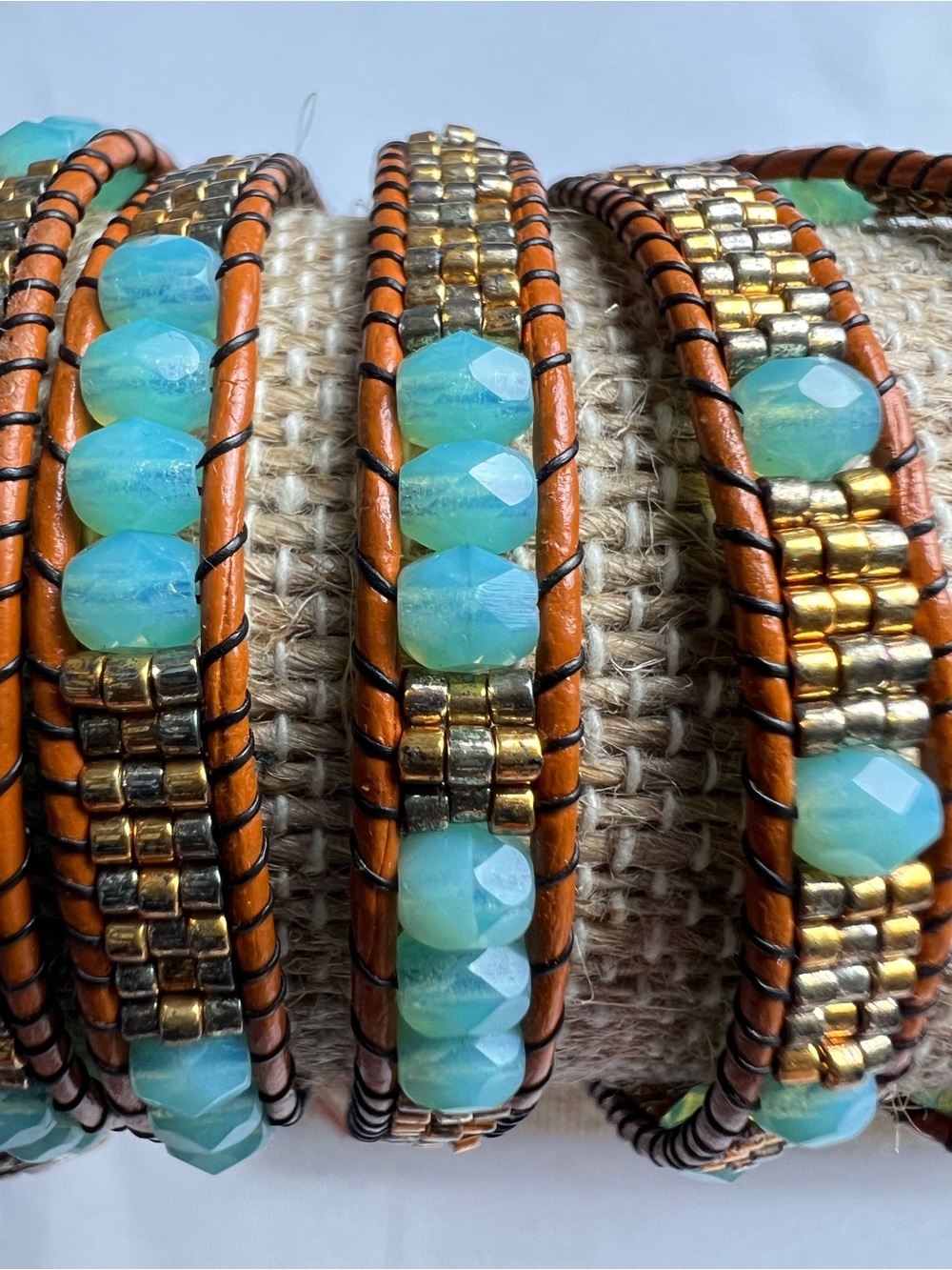 Multi Stranded Wrap Bracelet Turquoise Color Beads with Multi Color Metal Beads - Picture 3 of 7